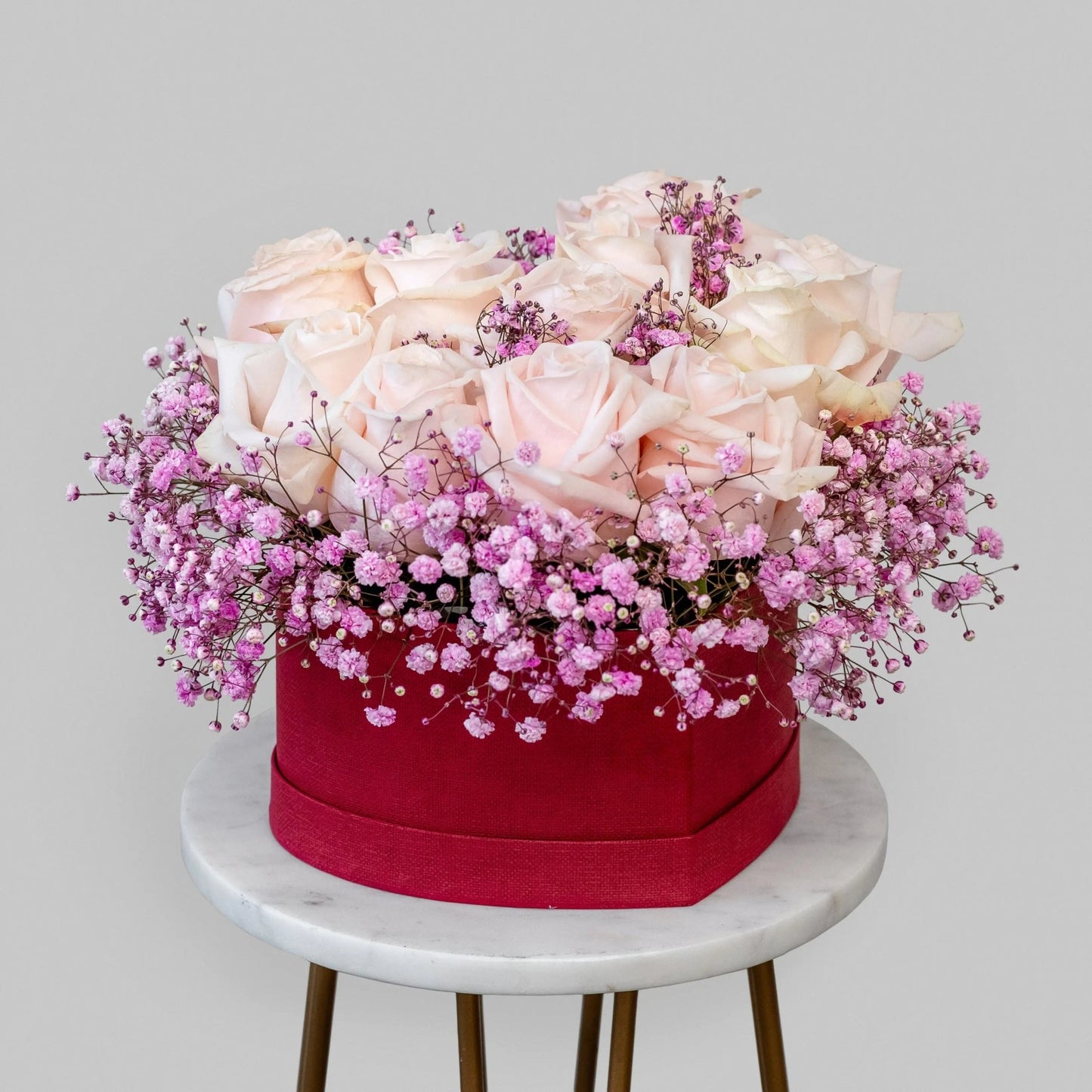 Blush Roses in a Heart-shaped Box BUDS&PETALS